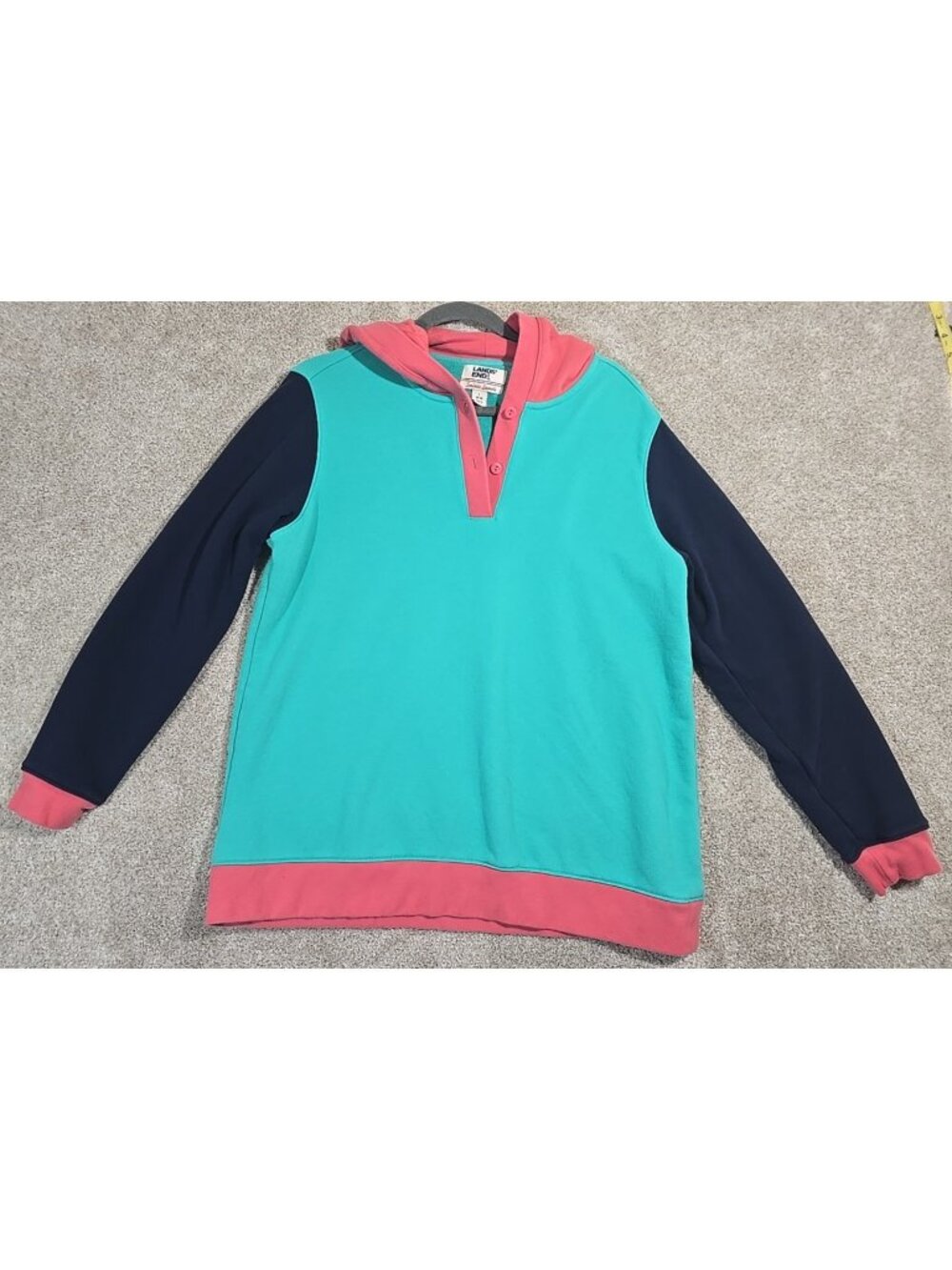 Lands' End Serious Sweats Hoodie Sweatshirt Tri Color Athleisure Outdoor Women L